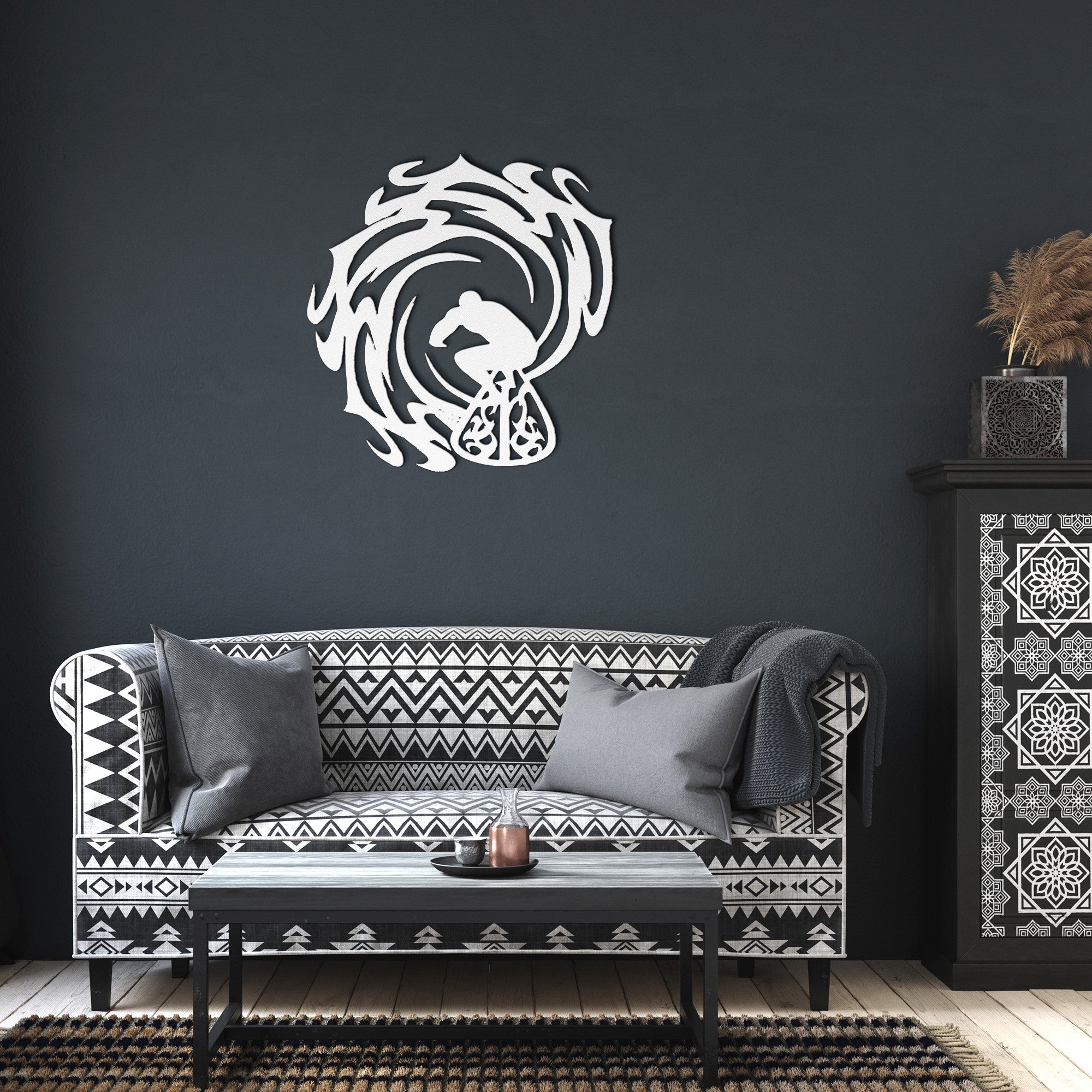 Elegant Metal Surfing Silhouette Wall Art