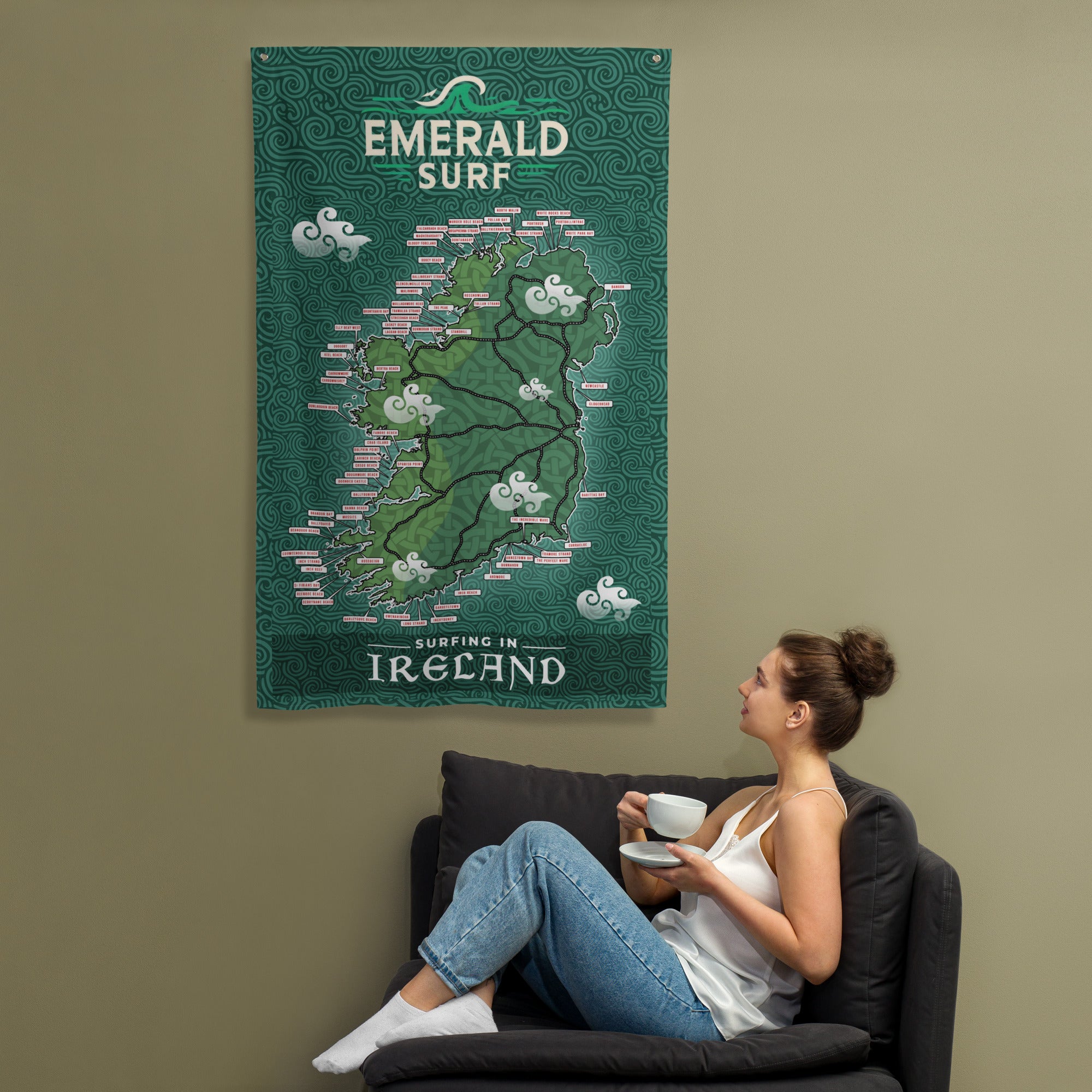 Surfing in Ireland Map Flag – Explore Iconic Surf Spots