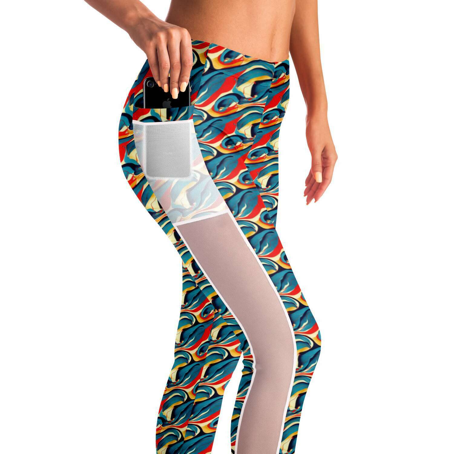 Flowing Mesh Leggings: Breathable Panels with Abstract Patterns