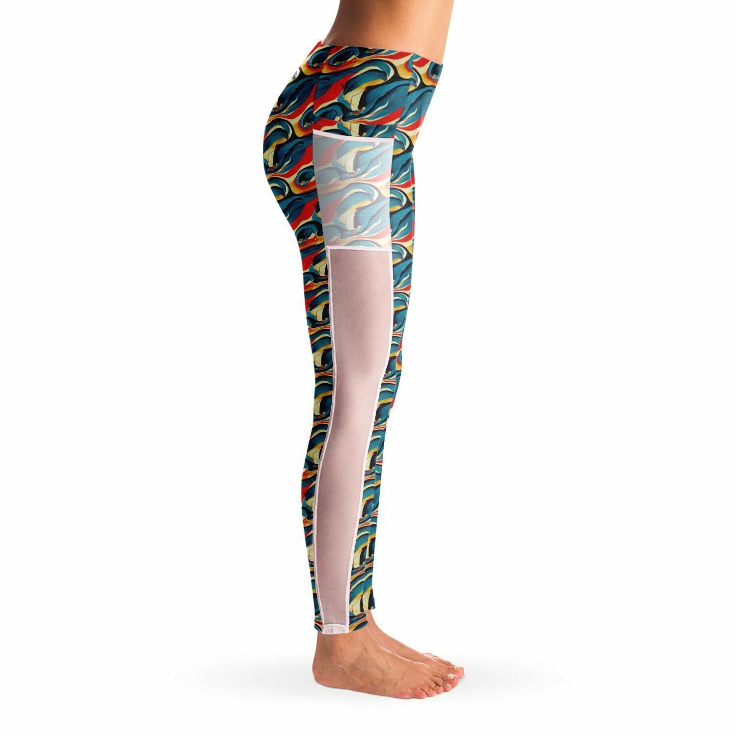 Flowing Mesh Leggings: Breathable Panels with Abstract Patterns