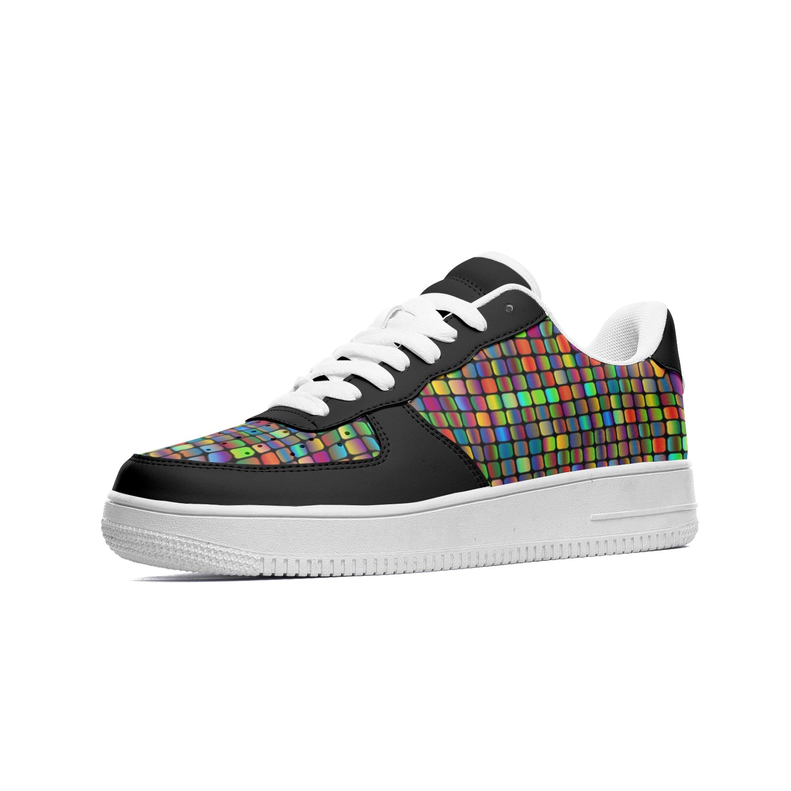 Rainbow Squares Ladies Low Top Leather Sneakers