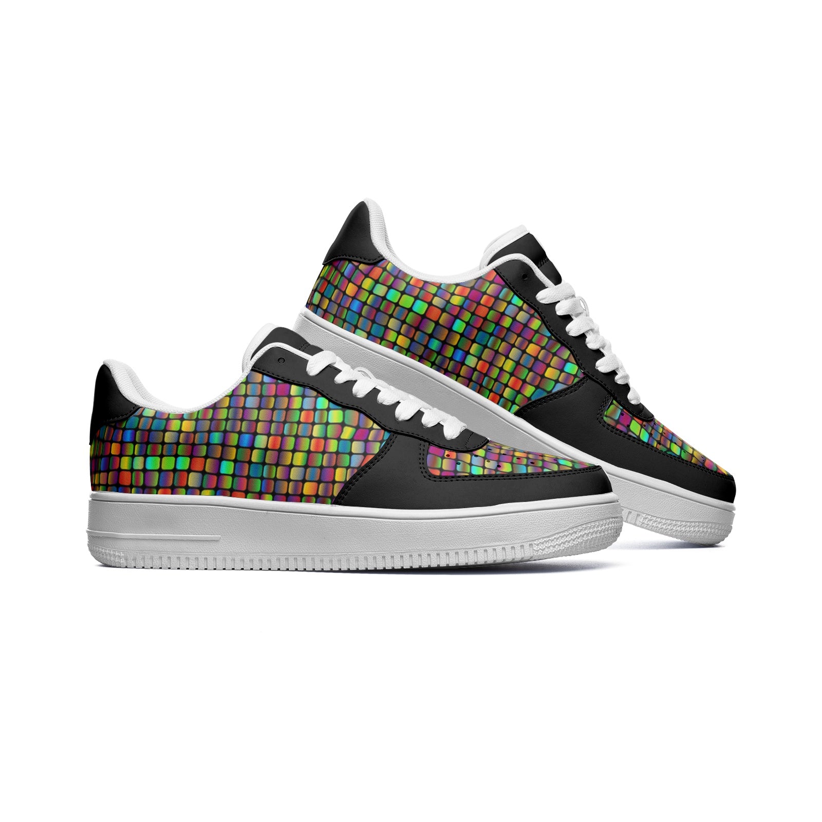 Rainbow Squares Ladies Low Top Leather Sneakers