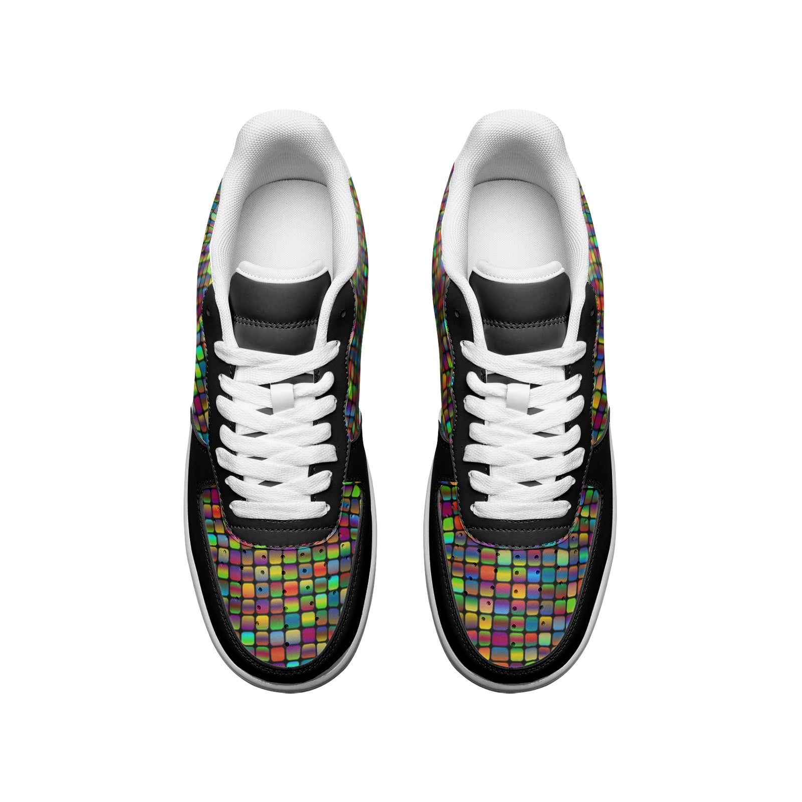 Rainbow Squares Ladies Low Top Leather Sneakers