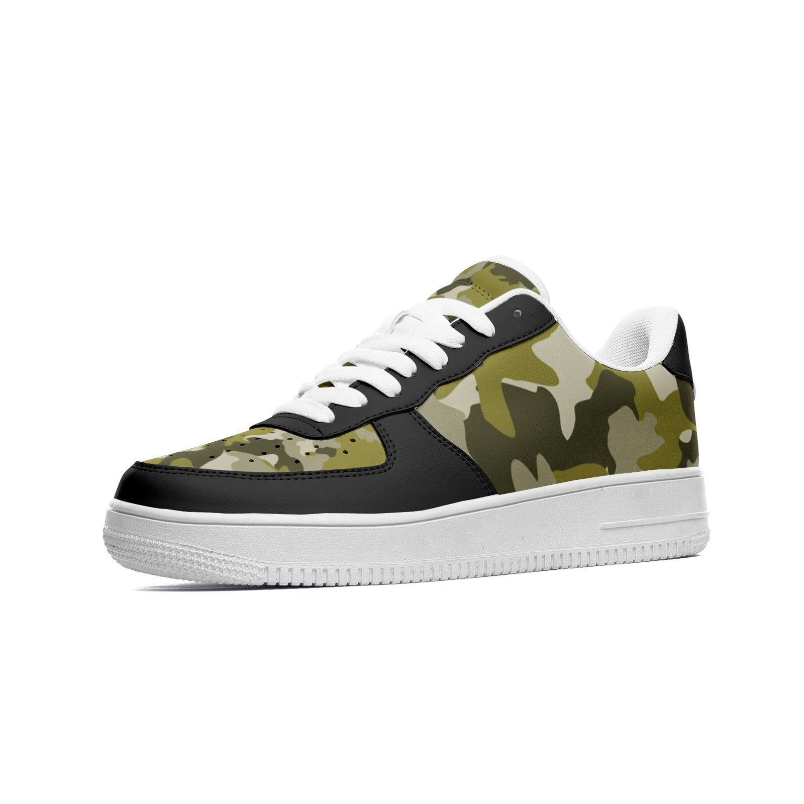 Unisex Low Top Camo Leather Sneakers