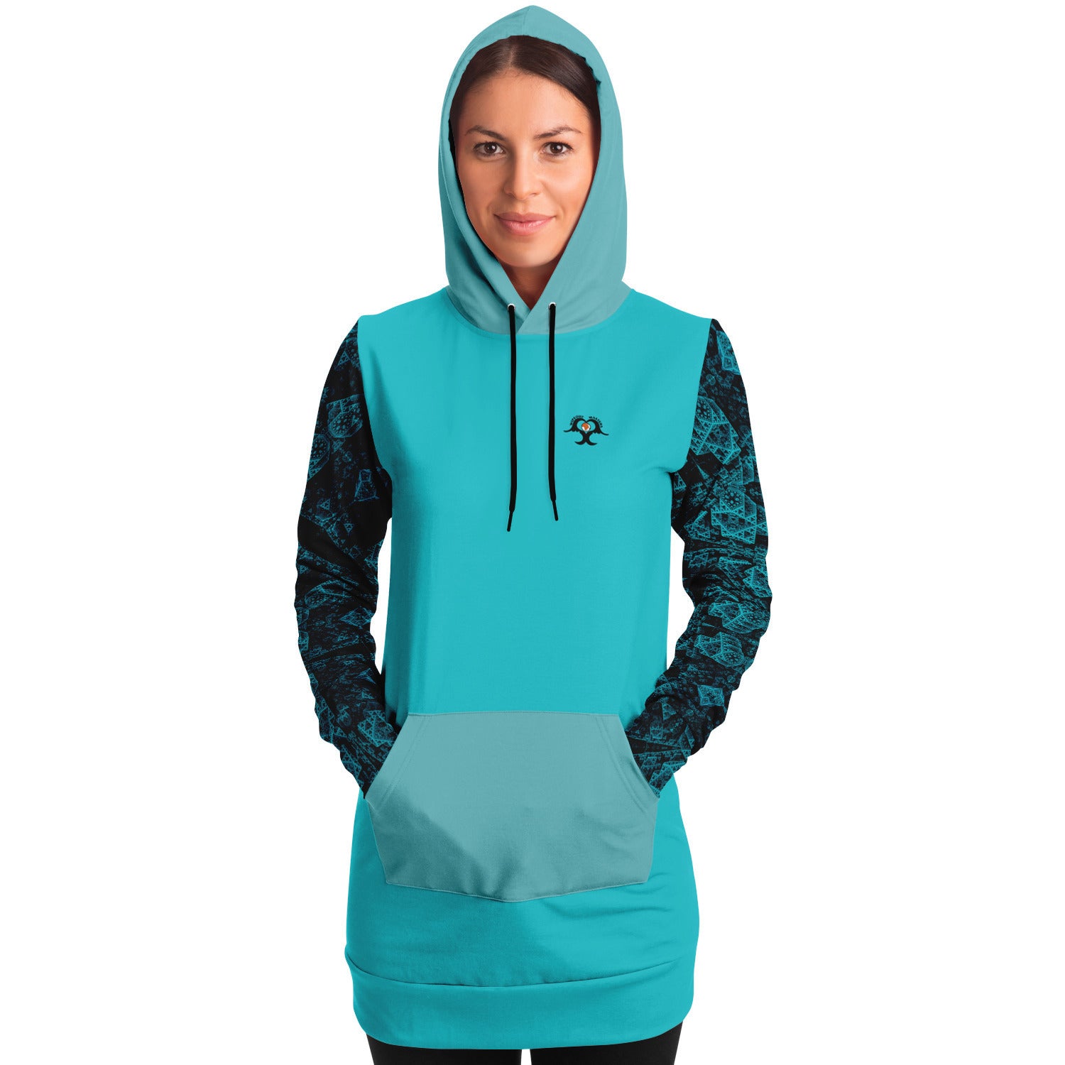 Ride the Waves with Style: Longline Hoodie Featuring a Surfer Girl and Celtic Design