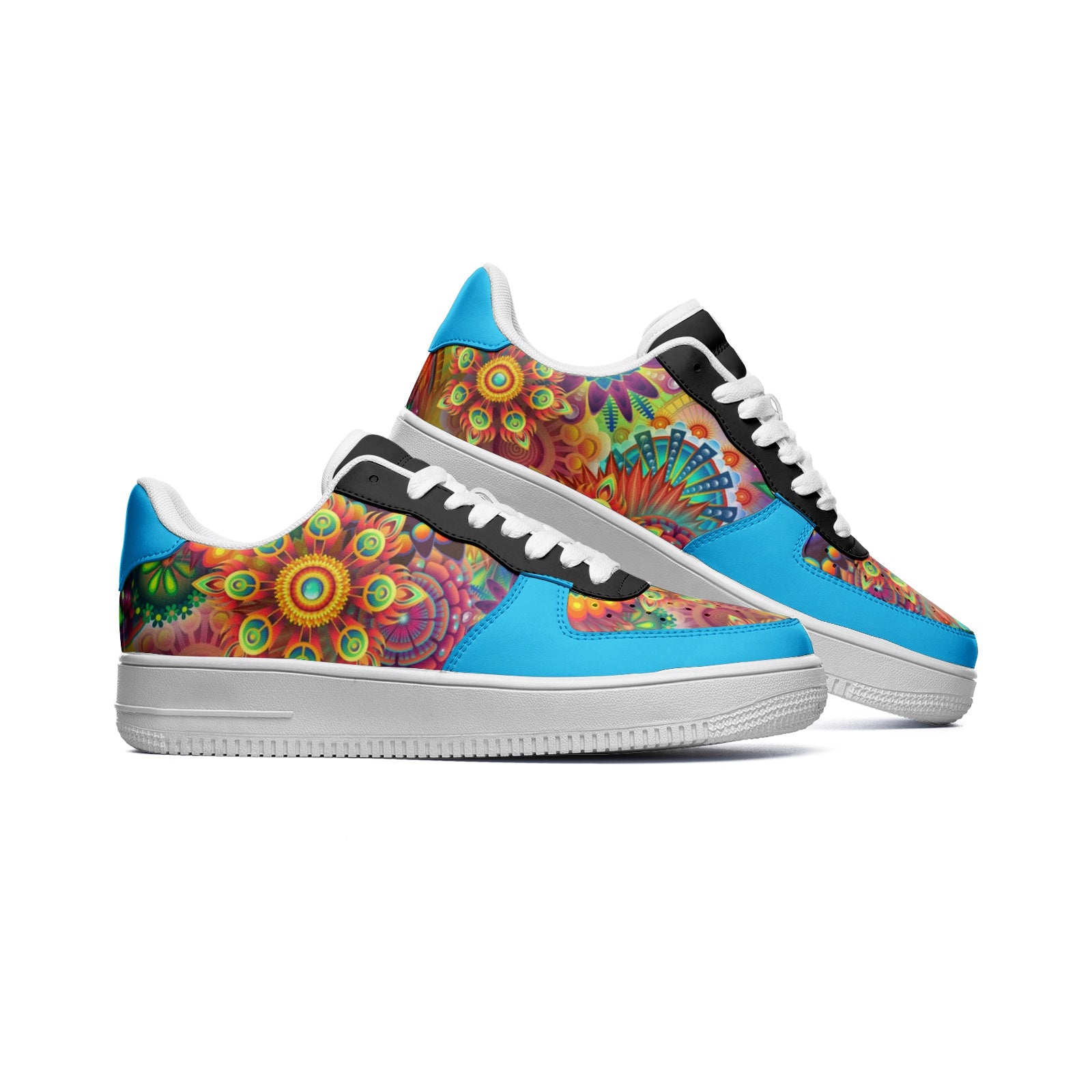 Ladies Low Top Leather Sneakers Flower Power