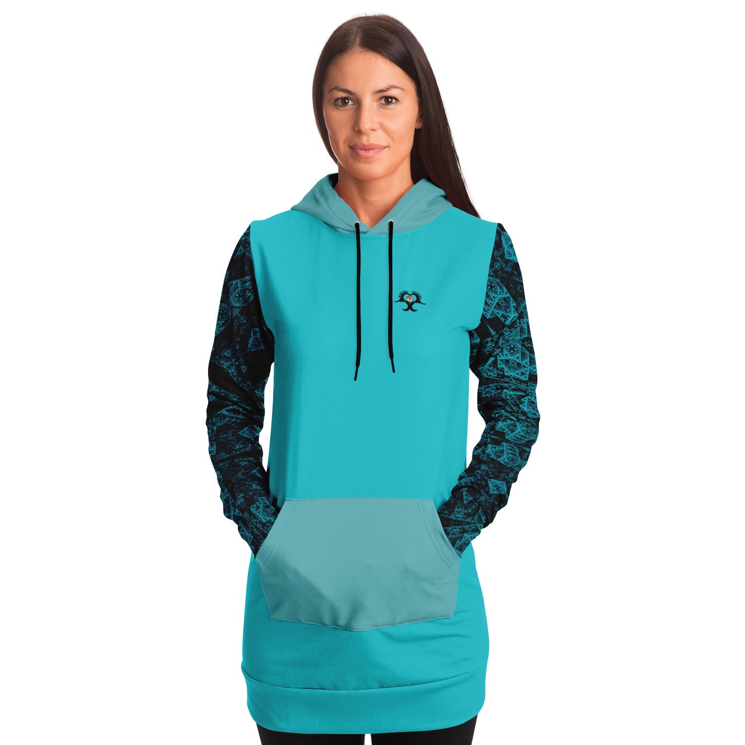 Ride the Waves with Style: Longline Hoodie Featuring a Surfer Girl and Celtic Design