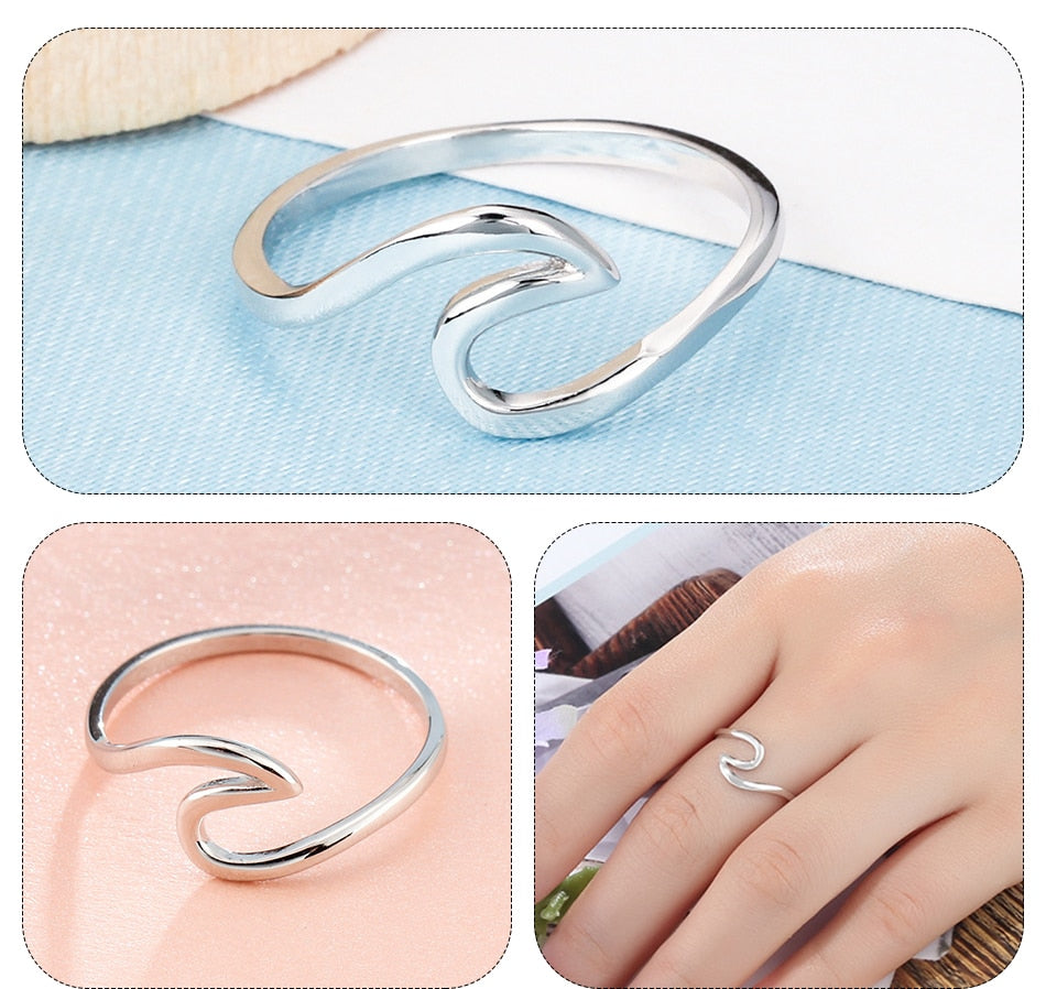 925 Sterling Silver Surf Wave Ring for Women