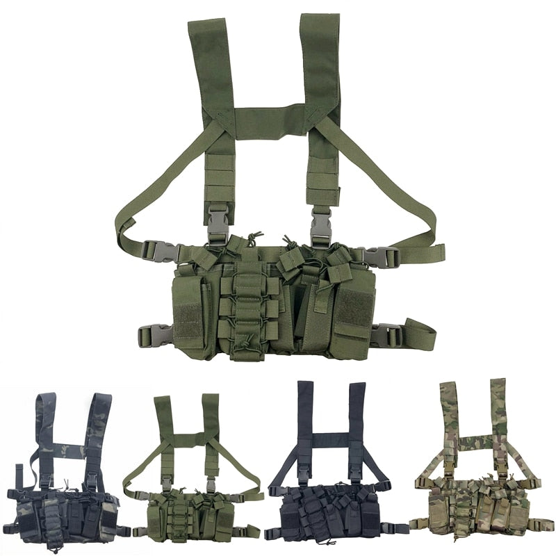 Tactical Chest Rig Bag Radio Harness Front Pouch Holster