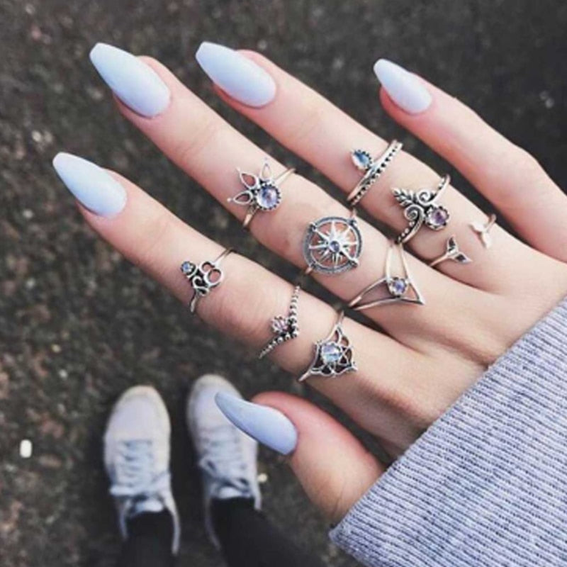 Bohemian Vintage Water Drops Ring Set Women