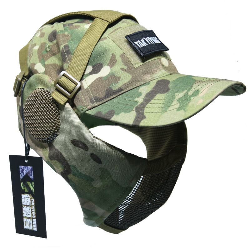 Tactical Mesh Mask With Ear Protection With Cap for Airsoft