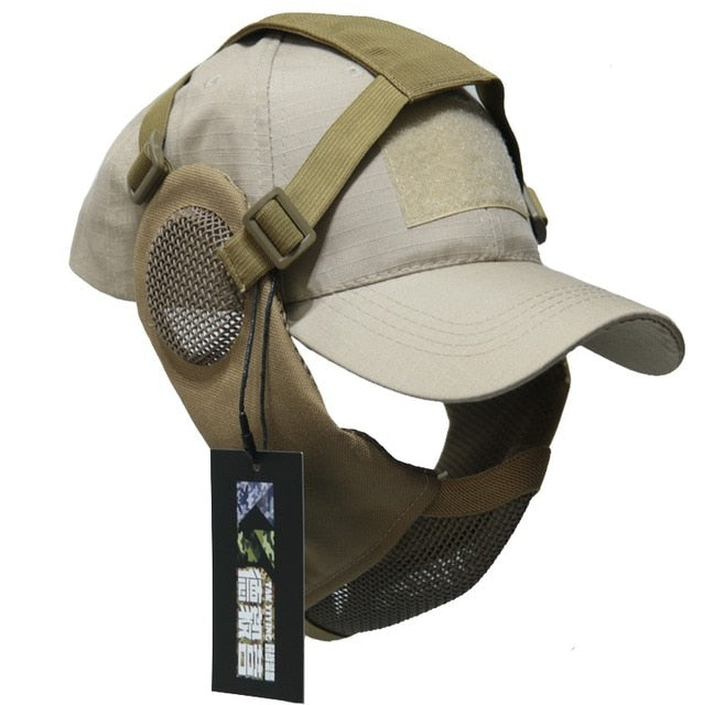 Tactical Mesh Mask With Ear Protection With Cap for Airsoft