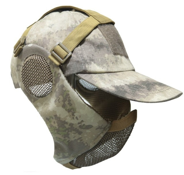 Tactical Mesh Mask With Ear Protection With Cap for Airsoft