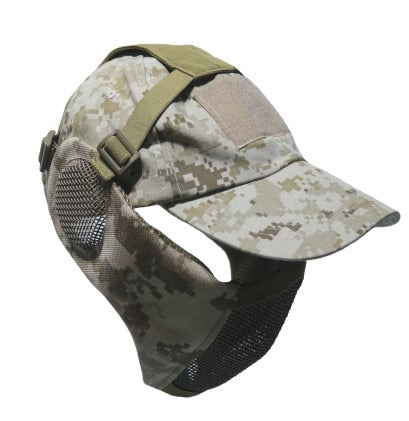 Tactical Mesh Mask With Ear Protection With Cap for Airsoft