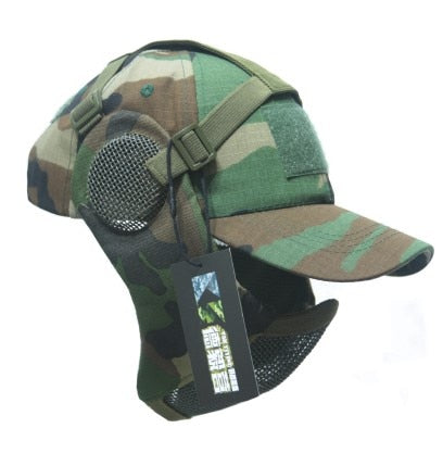 Tactical Mesh Mask With Ear Protection With Cap for Airsoft