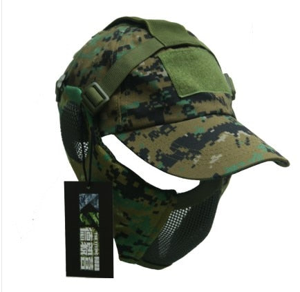 Tactical Mesh Mask With Ear Protection With Cap for Airsoft