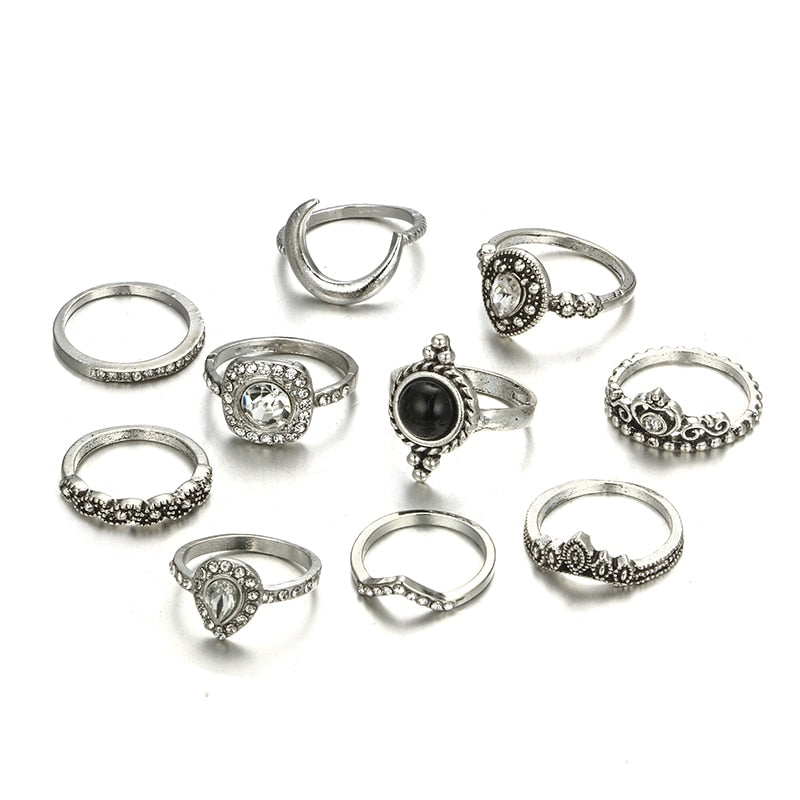 Bohemian Vintage Water Drops Ring Set Women