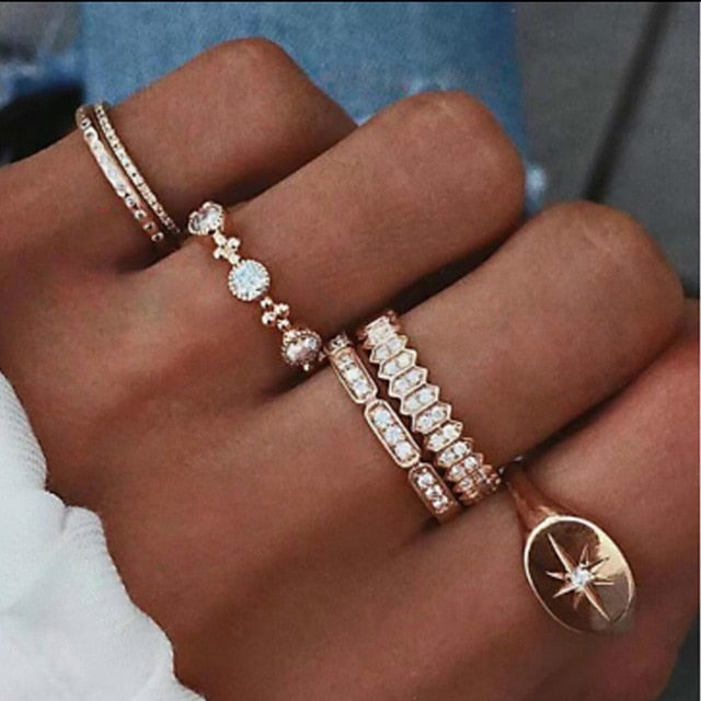 Bohemian Vintage Water Drops Ring Set Women