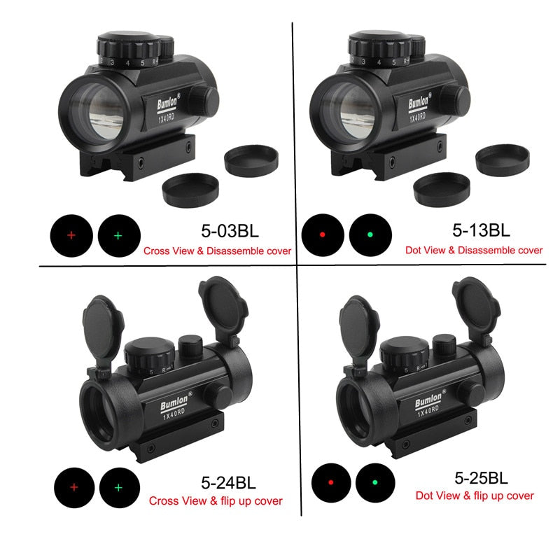 3X Magnifier Scope Compact Tactical Sight Flip + Holographic 1 x 40 Red/Green Dot