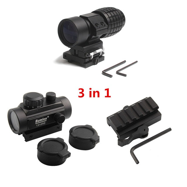 3X Magnifier Scope Compact Tactical Sight Flip + Holographic 1 x 40 Red/Green Dot