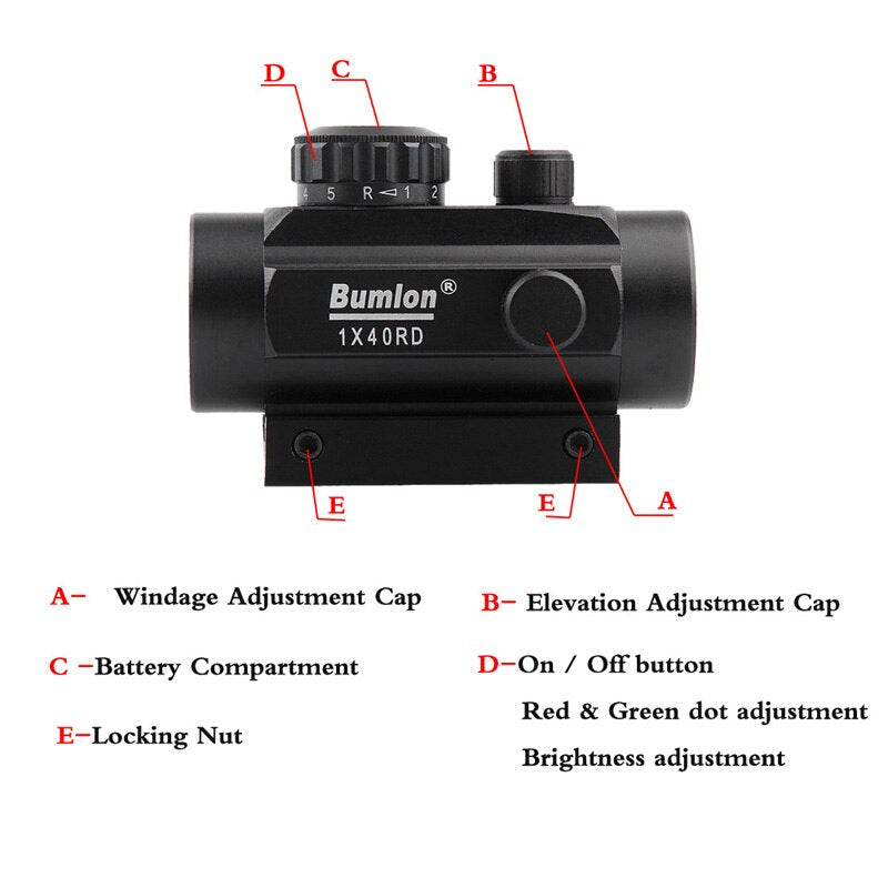 3X Magnifier Scope Compact Tactical Sight Flip + Holographic 1 x 40 Red/Green Dot